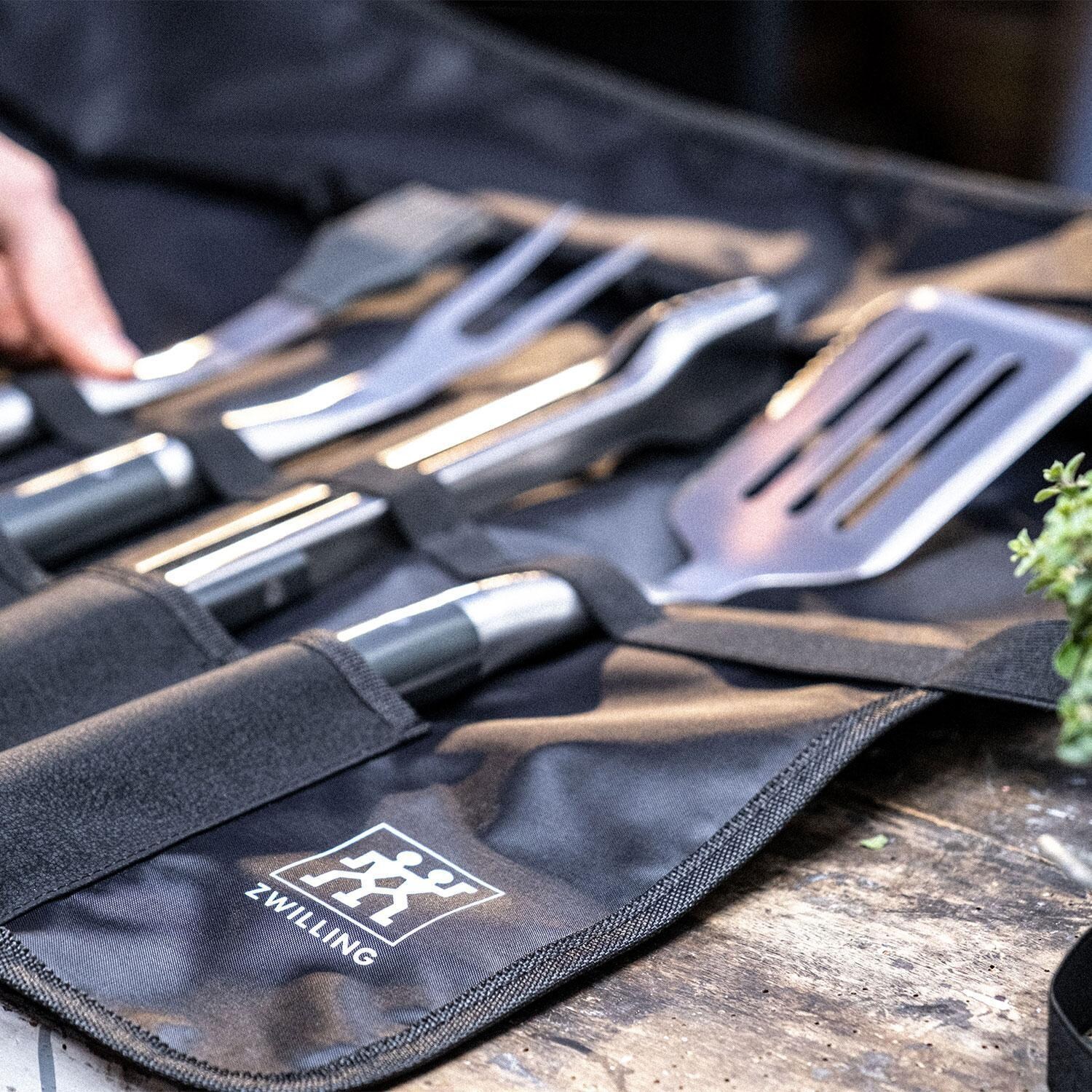 Zwilling Henckels Cutlery 1026269 BBQ+ 5 Pc Stainless Steel Grill Tool Set - Logo Detail - Lifestyle thumbnail