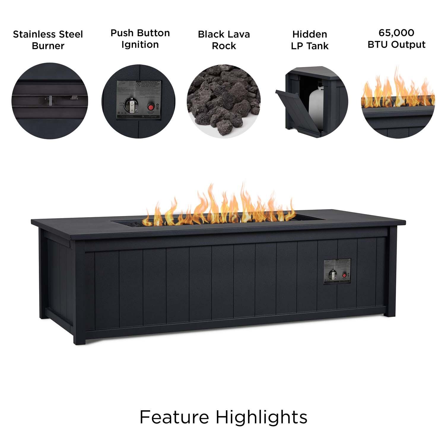 Landon Bay 70 Inch Rectangular Aluminum Propane Fire Pit Table in Black by Lakeview Outdoor Designs - Features thumbnail
