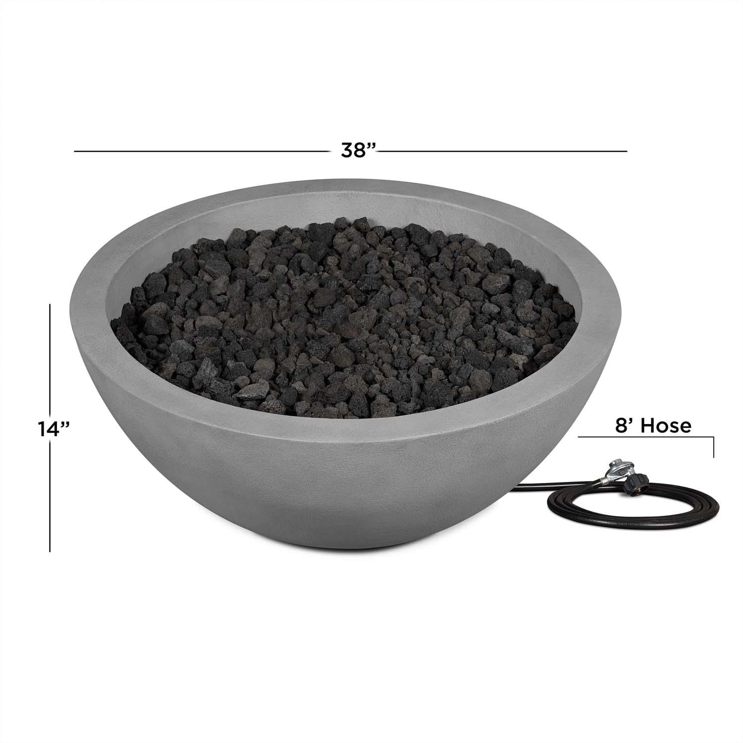 Dustyview 38-in Round Concrete Propane Fire Pit in Ash by BBQGuys Signature - Dimensional thumbnail