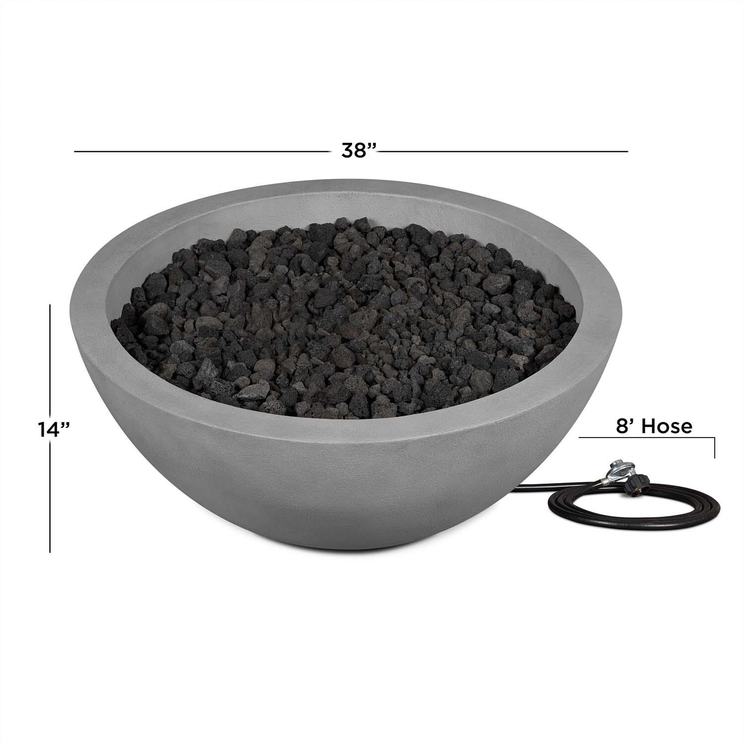 Dustyview 38-in Round Concrete Propane Fire Pit in Ash by BBQGuys Signature - Dimensional thumbnail