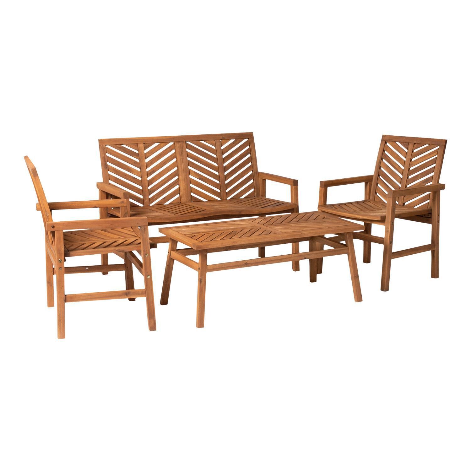 Ultimate Patio Wishlake 4 Piece Acacia Patio Conversation Set W/ 42 X 20 Inch Rectangular Table - Brown - Angled View thumbnail