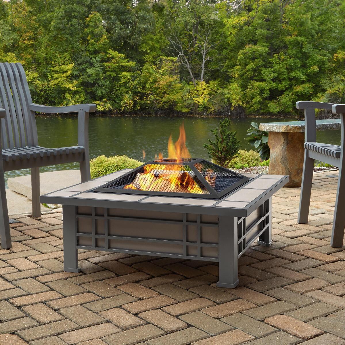 Real Flame Morrison 33Inch Square Wood Burning Fire Pit Gray 906