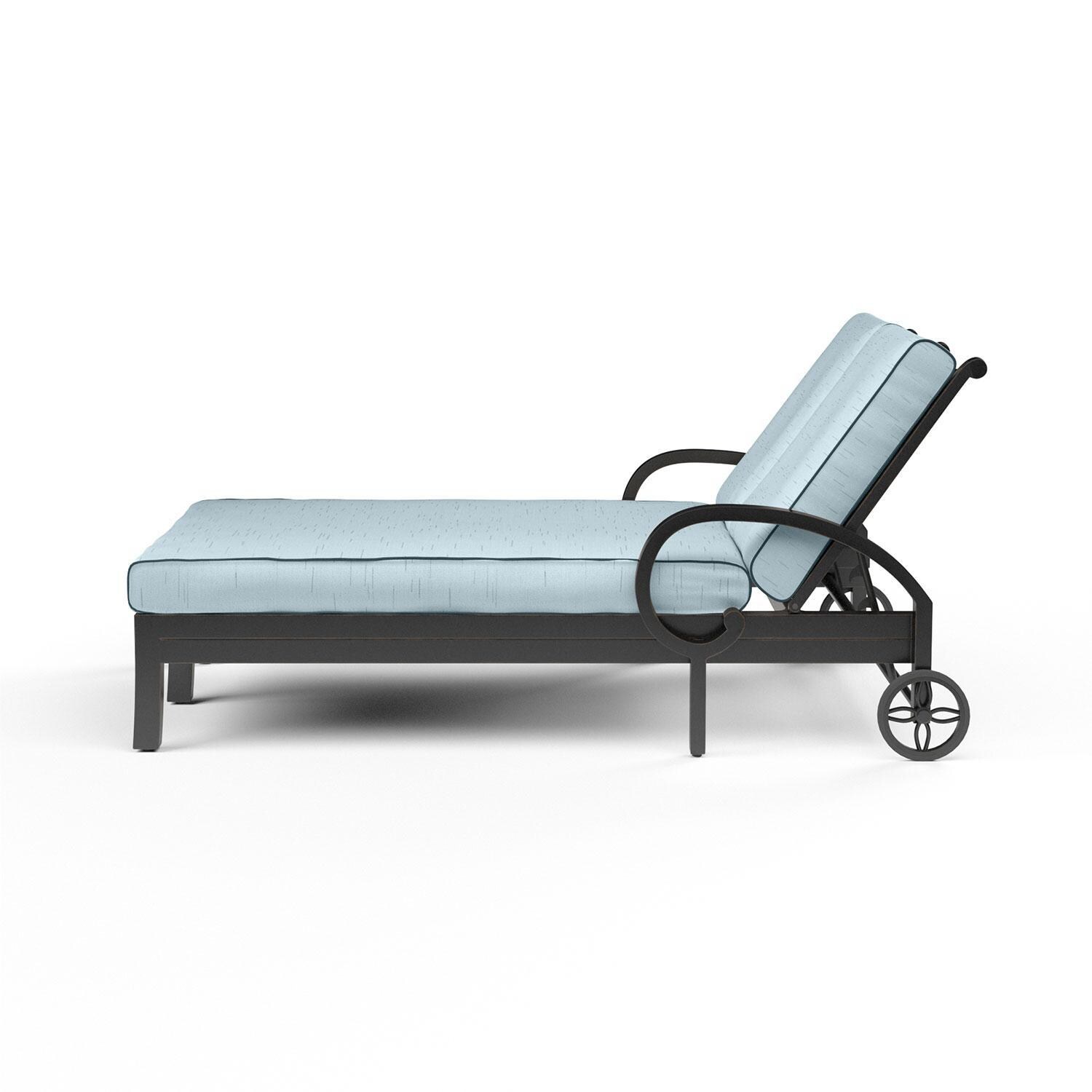 Monterey Aluminum Patio Double Chaise Lounge in Canvas Skyline w/ Self Welt By Sunset West - Side View - White Background thumbnail