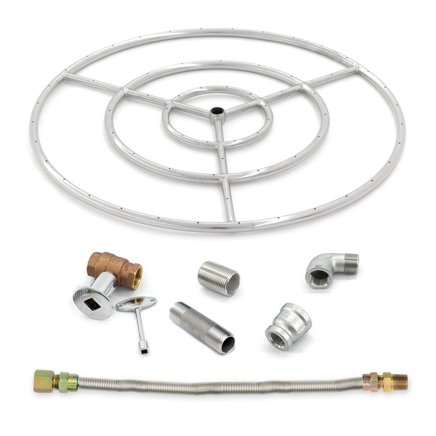BBQGuys Signature Stainless Steel 30-Inch Three-Spoke Round Triple-Ring Burner W/ Connection Kit