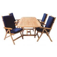 Estate 5 Piece Teak Patio Dining Set W/ 60 X 35 Inch Rectangular Extension Table And Sunbrella Canvas Navy Cushions By Royal Teak Collection