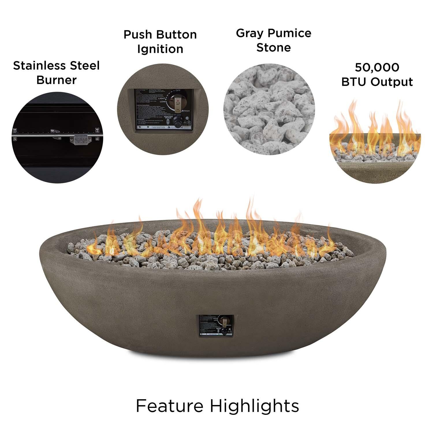 Creekwood 58 Inch Oval MGO Propane Fire Bowl in Glacier Gray by Lakeview Outdoor Designs - Features thumbnail
