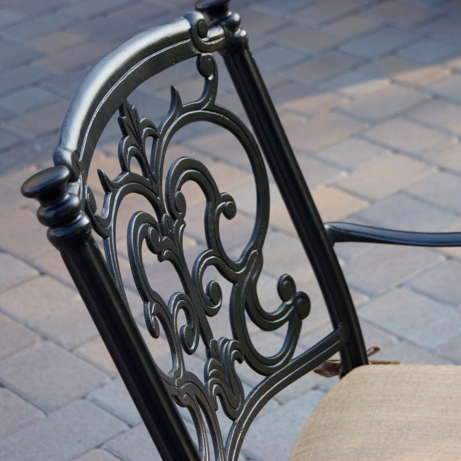 Darlee Santa Barbara 3 Pc Cast Aluminum Bistro Set w/ 24 Inch Series 60 Ice Bucket End Table - Chair, Back Detail - Detail thumbnail