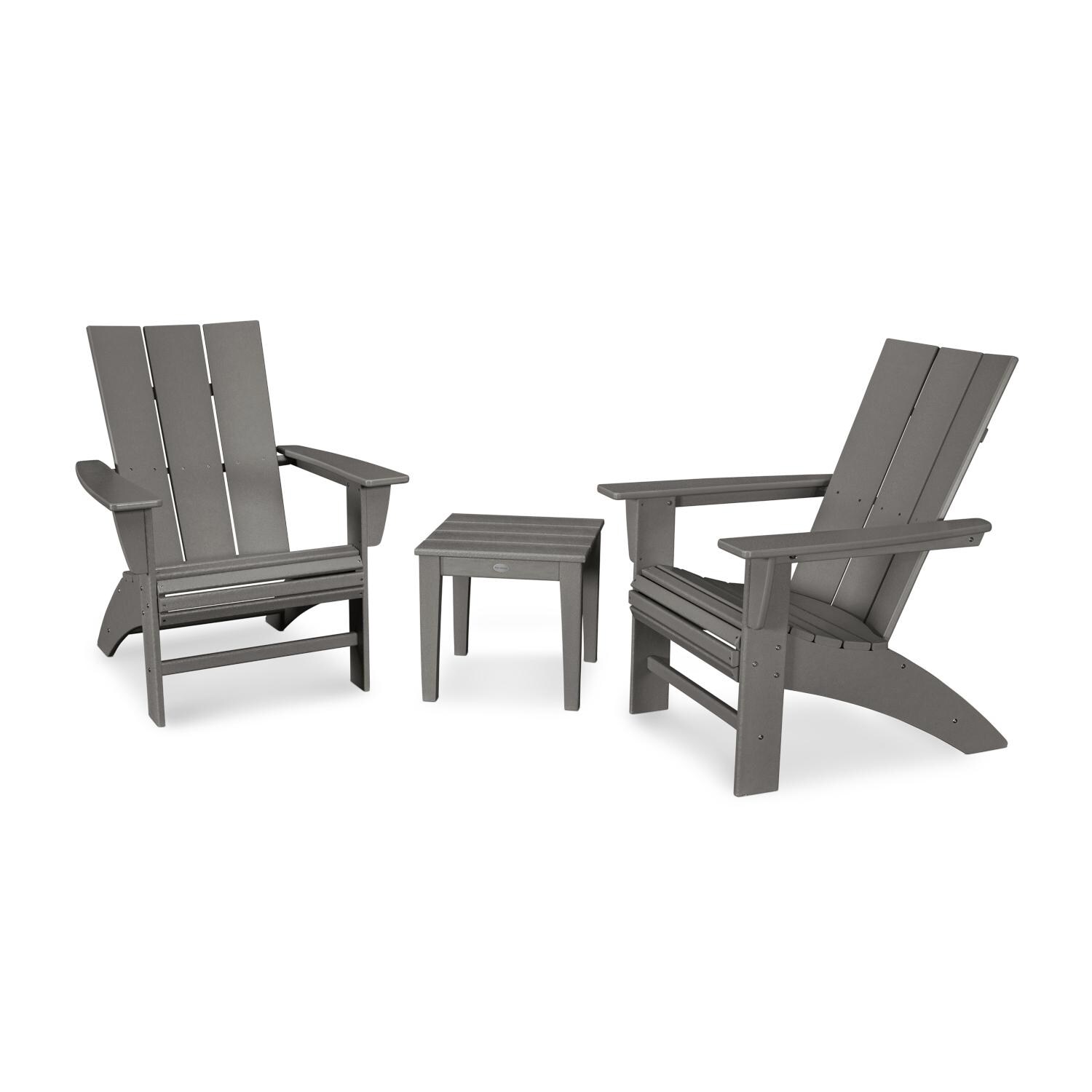 Modern Adirondack 3 Pc Recycled Plastic Seating Set w/ Curveback Chairs in Slate Gray by POLYWOOD