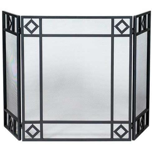 UniFlame 52 Inch Black Wrought Iron Three Panel Fireplace Screen With Diamond Design