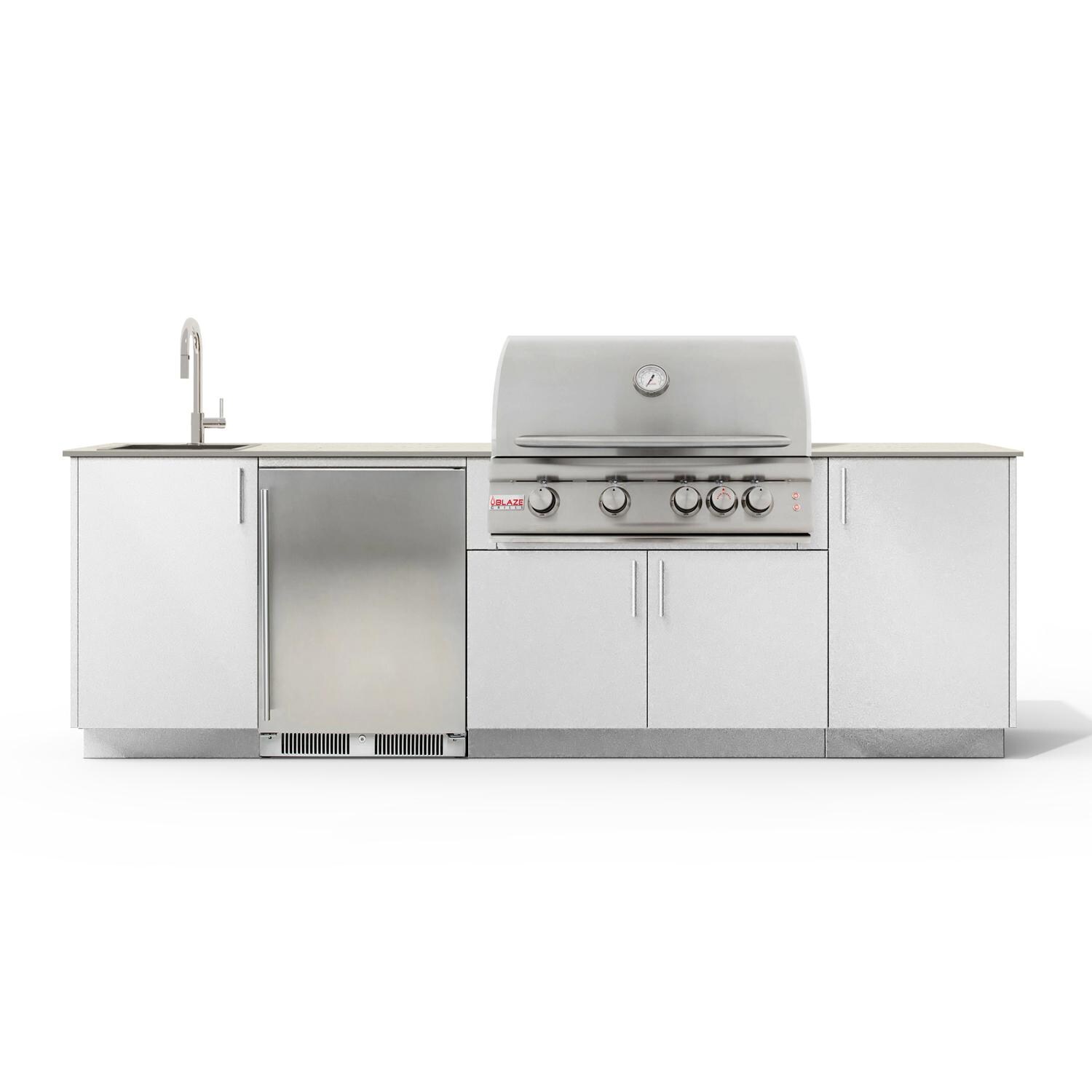 Urban Bonfire Dew 32 Outdoor Kitchen w/ Blaze LTE Natural Gas Grill, Sink, Refrigerator, Danae Dekton Countertop & Chantilly Finish - B-Dew-32-Blaze-Danae-Chantilly