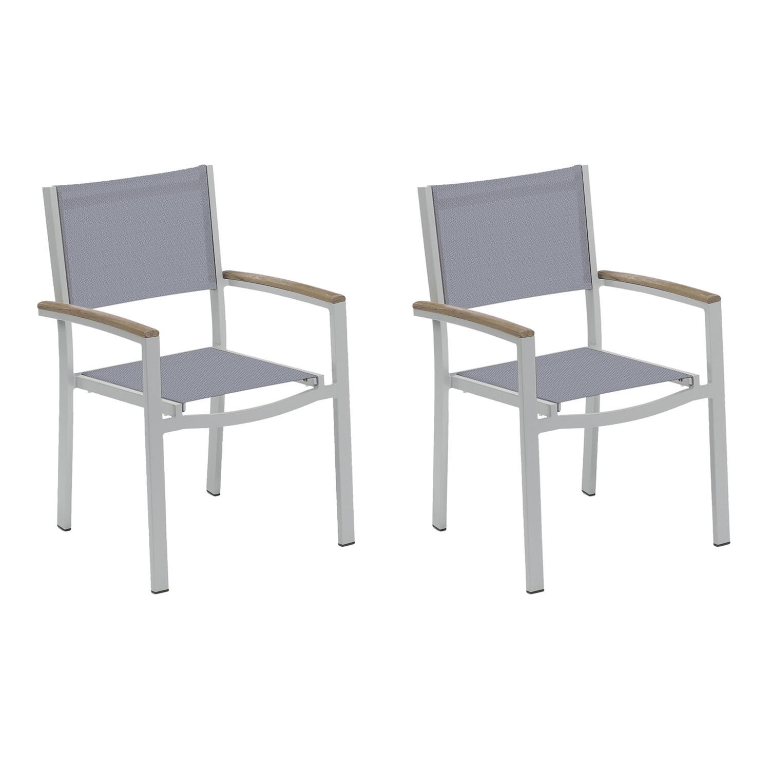 Oxford Garden Travira 2 Pc Composite Sling & Aluminum Dining Chair W/ Vintage Tekwood Arm Caps in Flint/Slate thumbnail