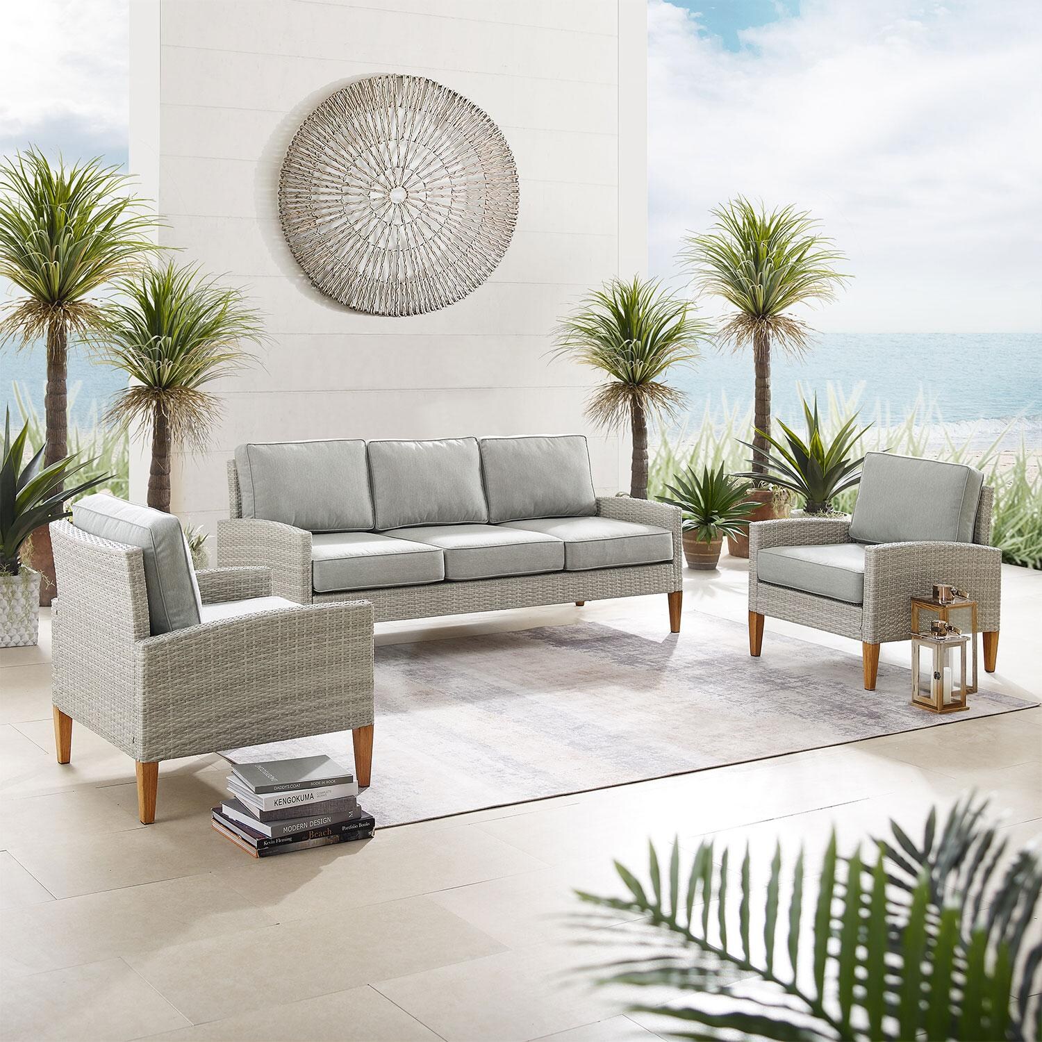 Clarkwood 3 Pc Wicker Sofa Seating Set in Acorn/Gray by Ultimate Patio