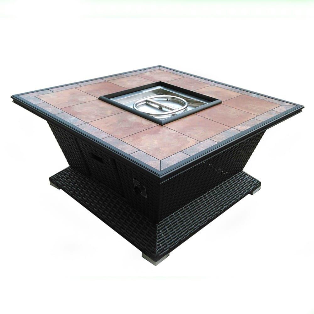 Tretco 48-Inch Square Wicker Fire Pit - Dark Brown W/ Tile Top - Without Fire Glass thumbnail