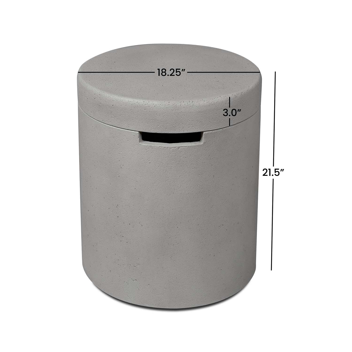 Hillview Bay 18-in Round Concrete Propane Tank Cover & Side Table in Flint by BBQGuys Signature - Dimensional thumbnail