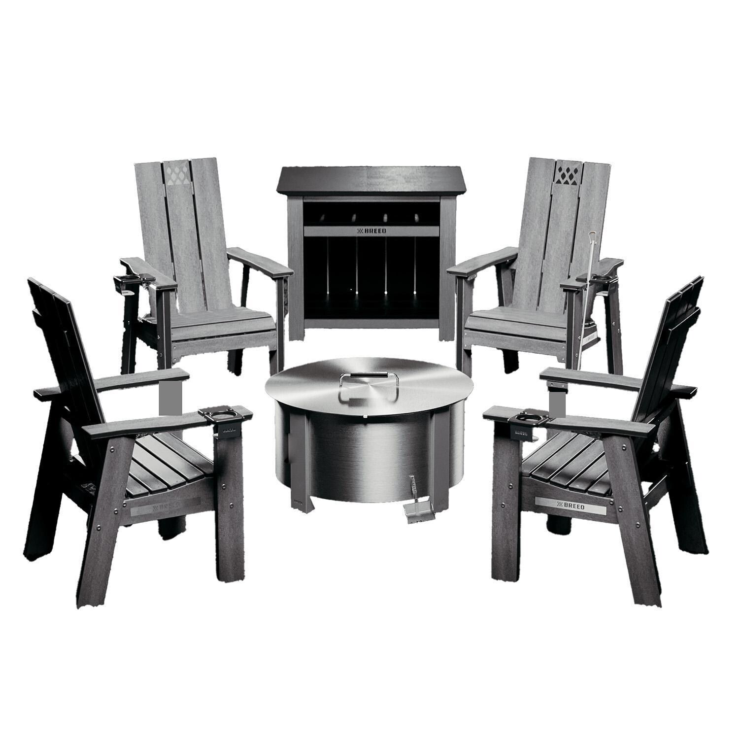 X Series 6 Pc 24 Inch Stainless Steel Fire Pit Seating Set in Gray by Breeo