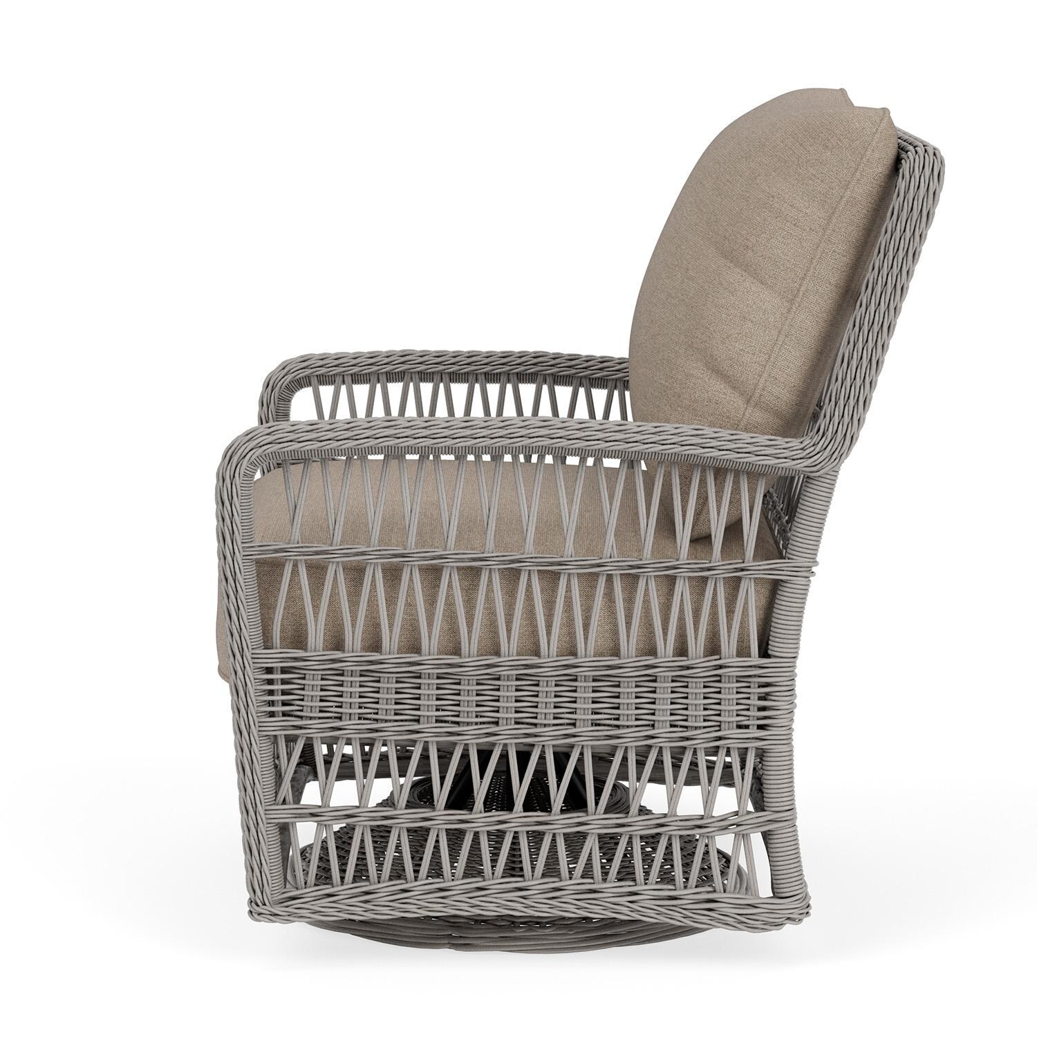 Lloyd Flanders Mackinac Swivel Glider Lounge Chair in Putty Finish with Demo Oatmeal fabric - Left Side thumbnail