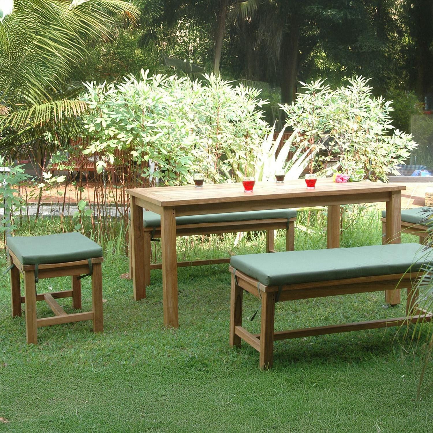 Catahoula Bay 5 Pc Teak Dining Set in Canvas Ginkgo by Lakeview Outdoor Designs - Side View - Lifestyle thumbnail