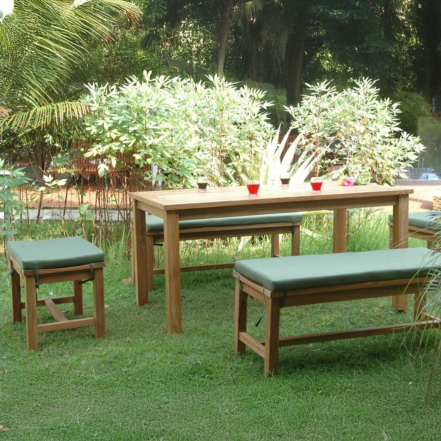 Catahoula Bay 5 Pc Teak Dining Set in Canvas Ginkgo by Lakeview Outdoor Designs - Side View - Lifestyle thumbnail