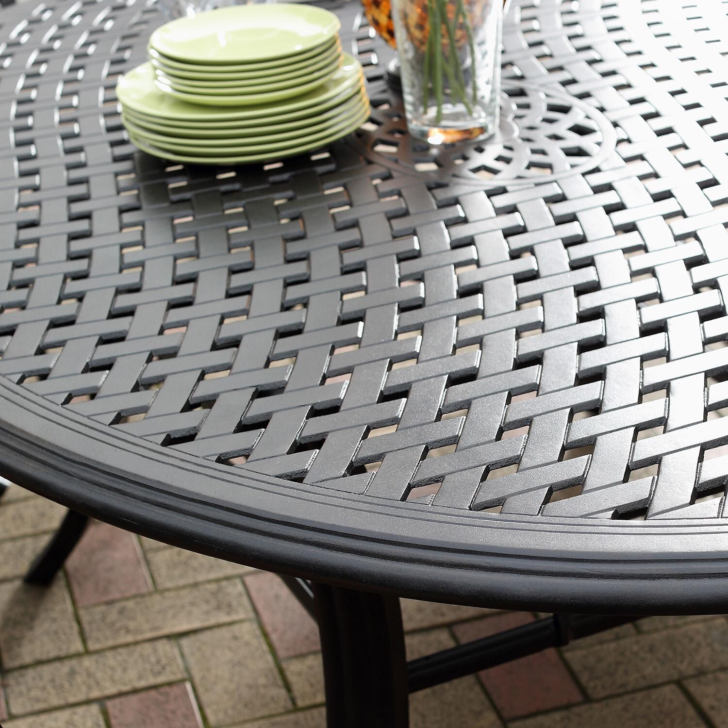 Darlee Elisabeth 9 Pc Cast Aluminum Dining Set w/ 71 Inch Round Series 99 Table in Antique Bronze/Beige - Table Top - Detail thumbnail