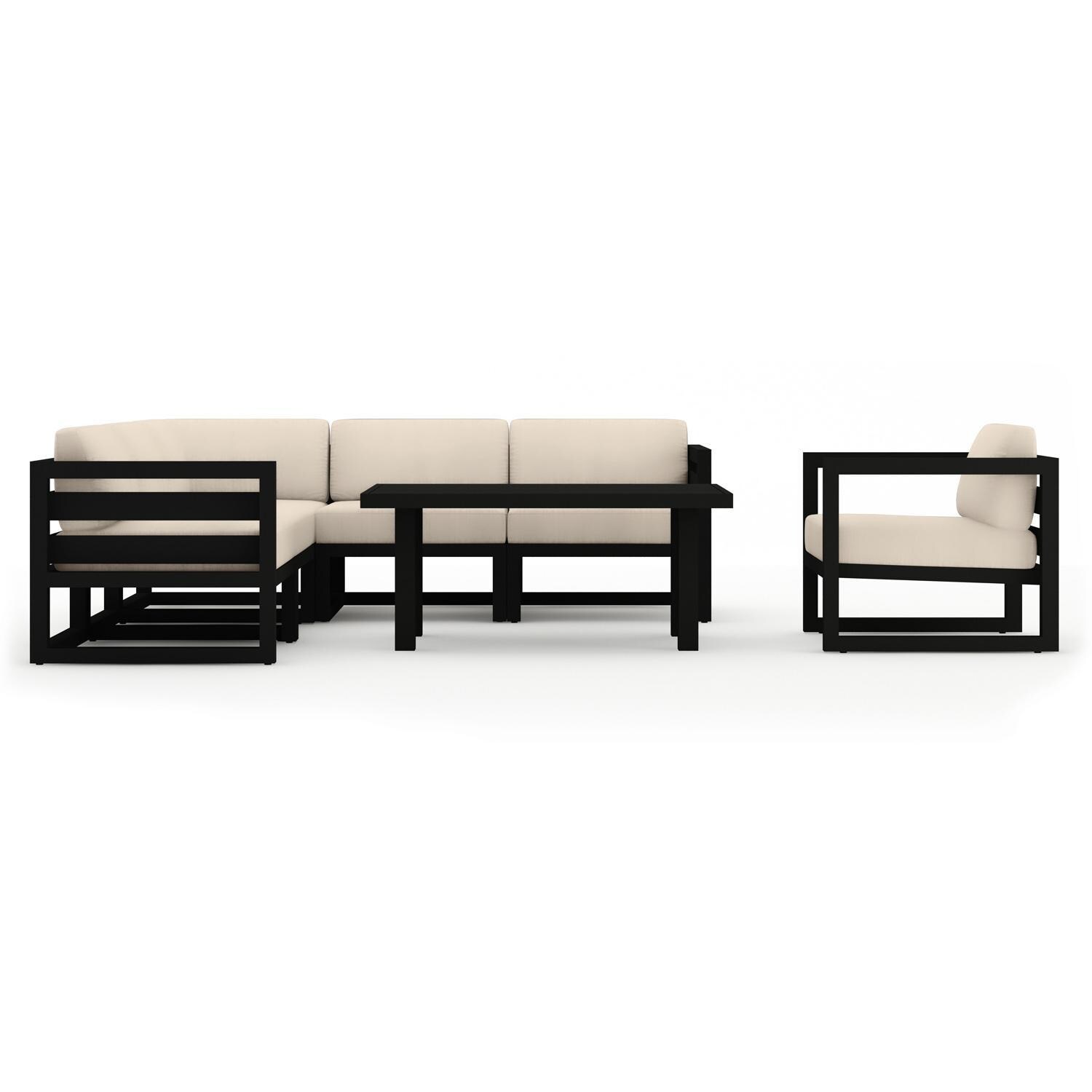 Lakeview MSTYCV-BK-SET212-CF Misty Cove 7 Pc Aluminum Sectional Set in Black w/Chat Table & Canvas Flax Cushions by Lakeview Outdoor Designs - Set - White Background thumbnail