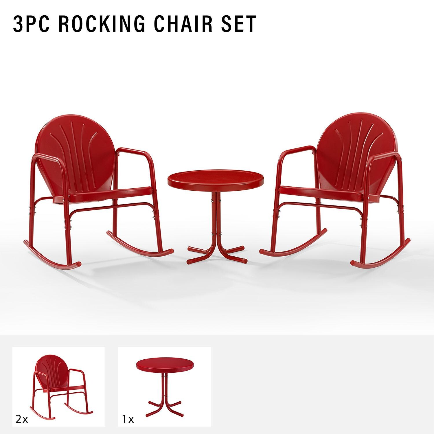 Ultimate Patio UP-32253RE 3Pc Retro Outdoor Rocking Chair Set in Red Gloss - Included in Set (Two Chairs and Table) - Diagram thumbnail