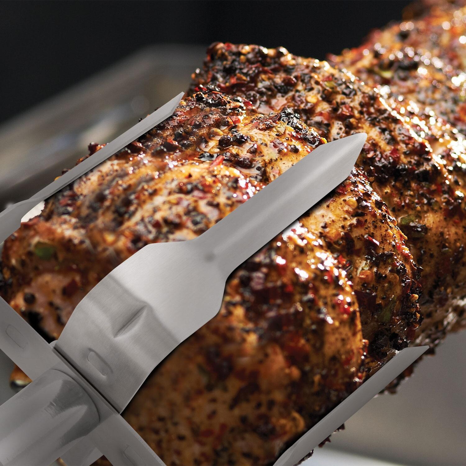 Broil King 50500 Stainless Steel Mega Rotisserie Forks - In Use - Lifestyle thumbnail