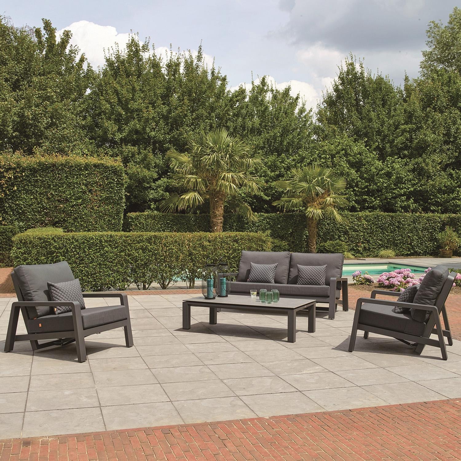 Concept 55 Inch Lava Aluminum Coffee Table - On Patio (Shown as Set) - Lifestyle thumbnail