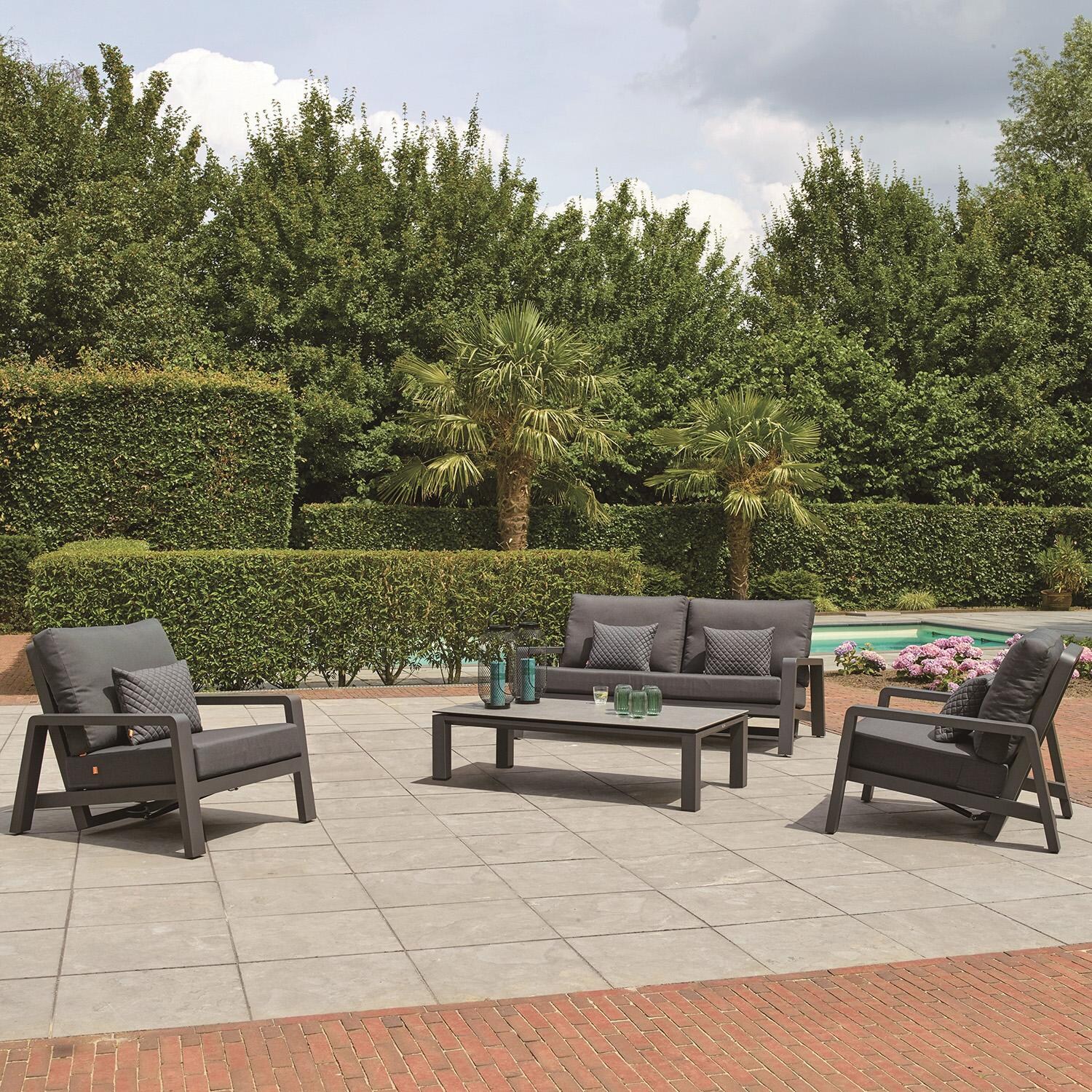 Concept 55 Inch Lava Aluminum Coffee Table - On Patio (Shown as Set) - Lifestyle thumbnail