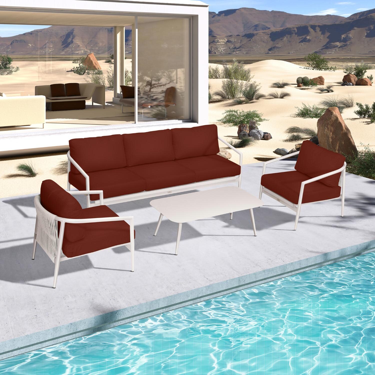 Lakeview Midnight Cove 4 Pc Aluminum Sofa Seating Set in Urban Stone/Carrera/Canvas Henna - Top - Lifestyle thumbnail