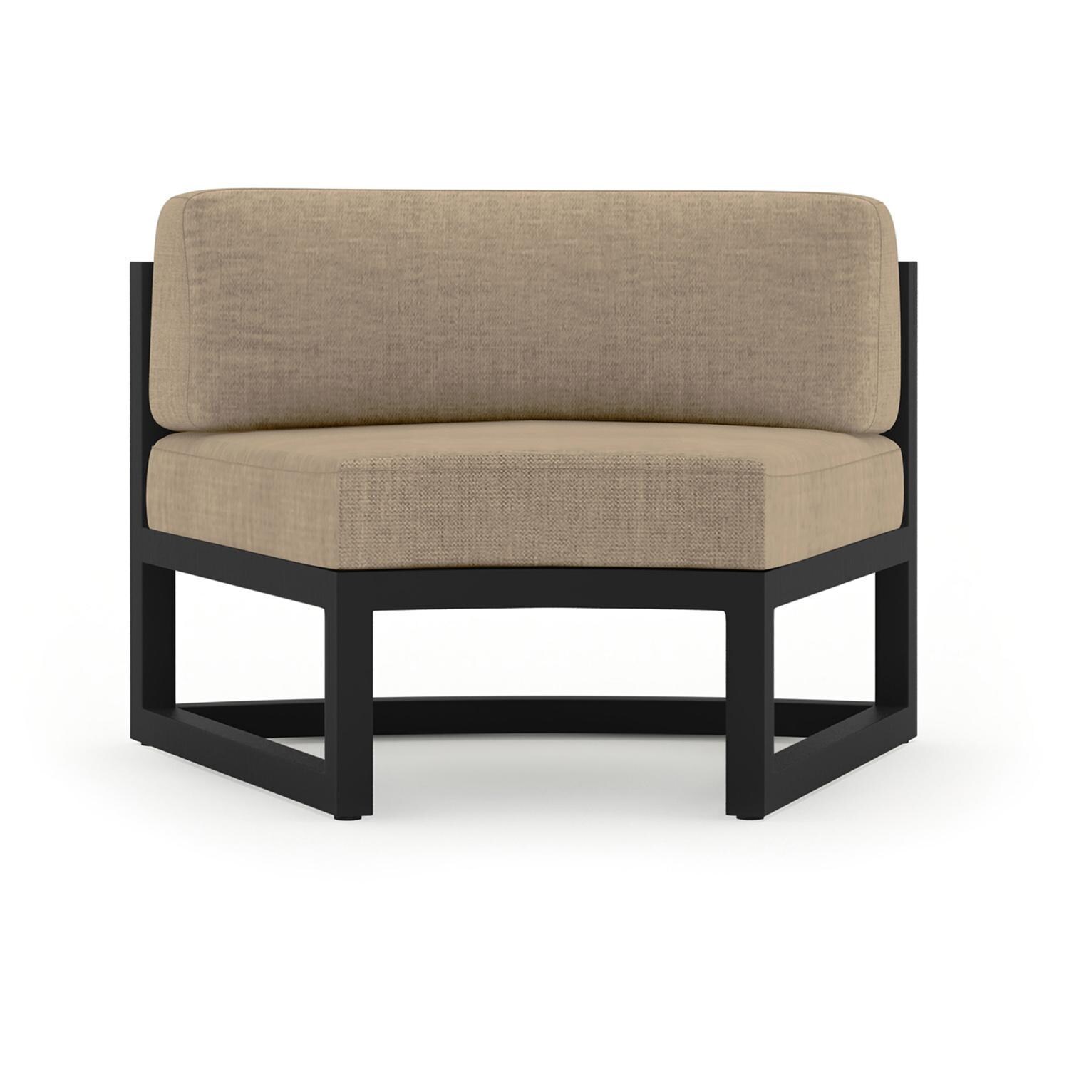 Lakeview MSTYCV-BK-4CSEC-HB Misty Cove 4 Pc Aluminum Curve Sectional Set in Black w/Coffee Table & Heather Beige Cushions by Lakeview Outdoor Designs - Curved Seat - White Background thumbnail