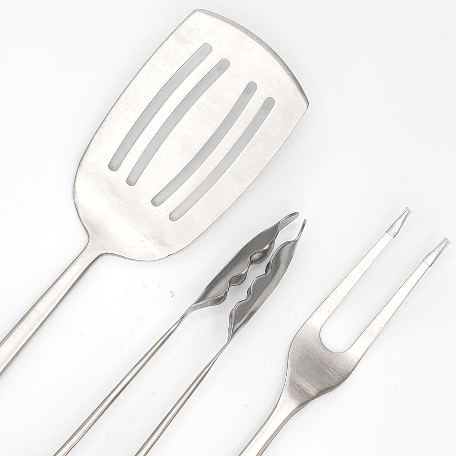 BBQ Dragon BBQD390 3-Piece Luxury Stainless Steel Rosewood Tool Set - Tool Heads thumbnail