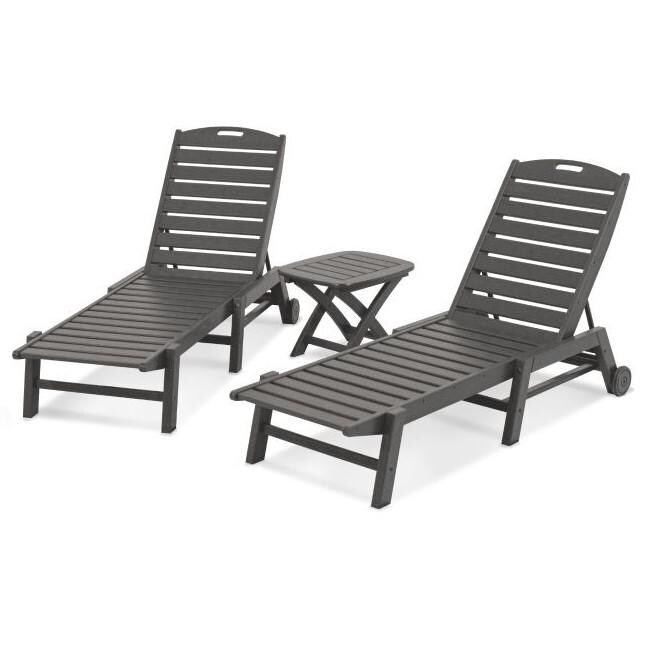 POLYWOOD Nautical 3 Piece Patio Chaise Lounge Set - Slate Gray thumbnail