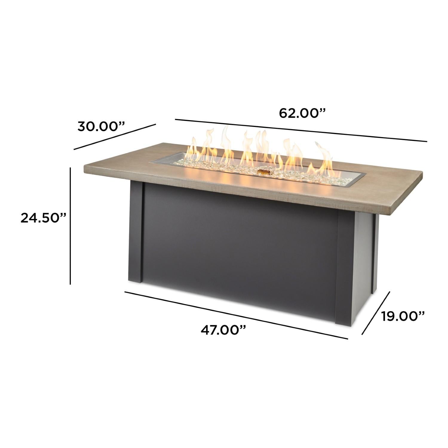 Havenwood 62 Inch Rectangular Powder Coated Steel Natural Gas Fire Pit ...