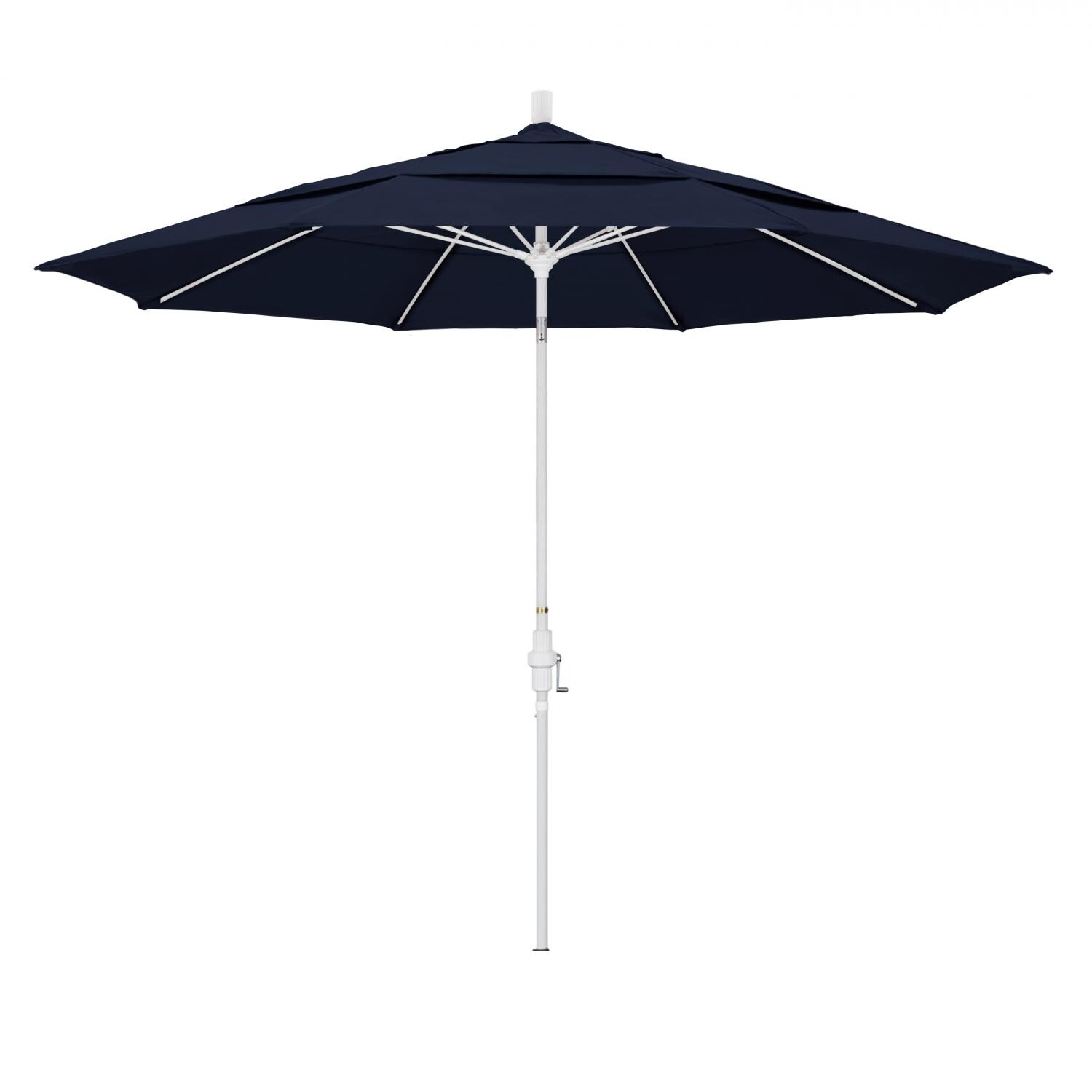California Umbrella 11 Ft. Octagonal Aluminum Collar Tilt Patio Umbrella W/ Crank Lift & Fiberglass Ribs - Matted White Frame / Olefin Navy Blue Canopy image