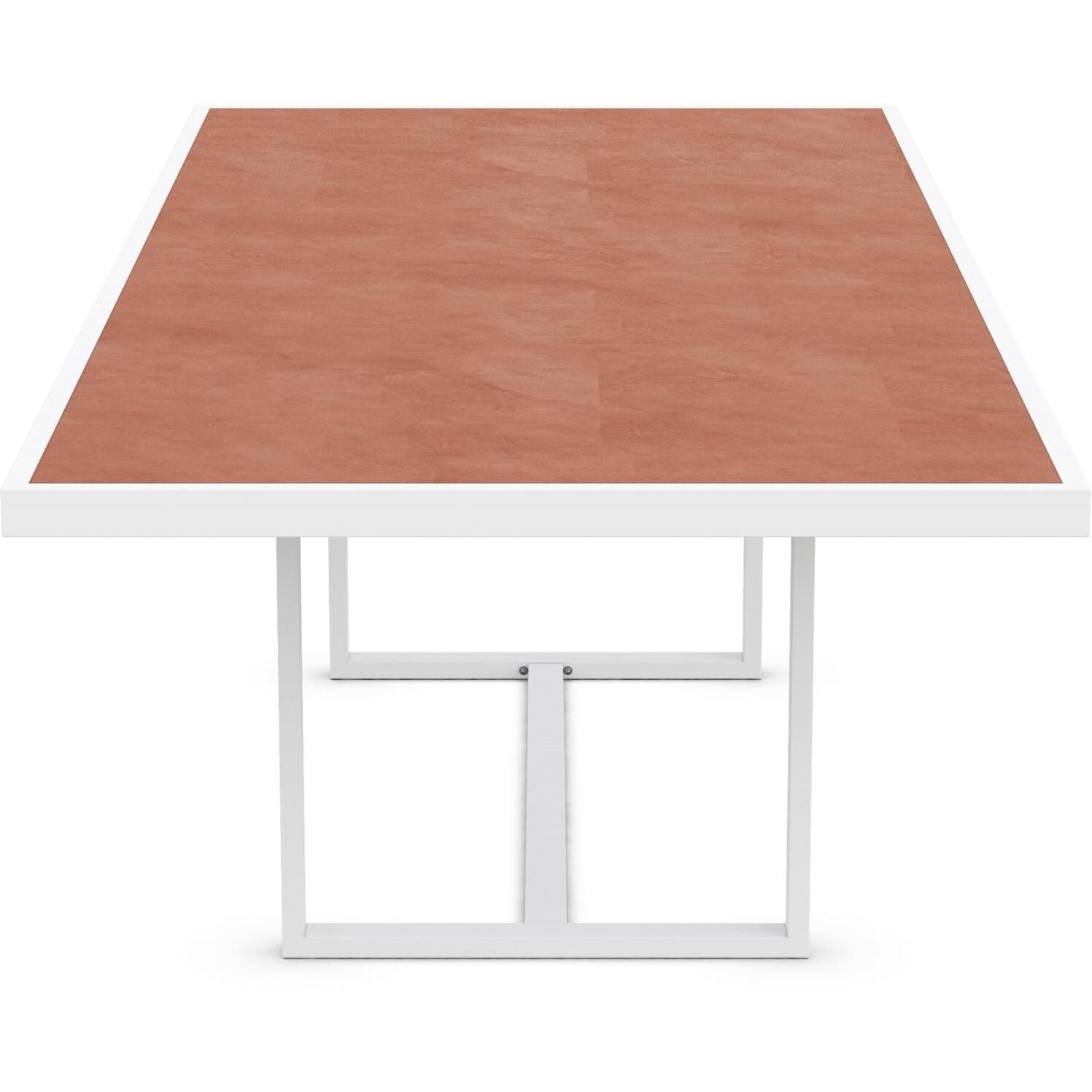 Azzurro Living Kamari 96 Inch White Aluminum Dining Table W/ Umber Dekton Top - Side - White Background thumbnail