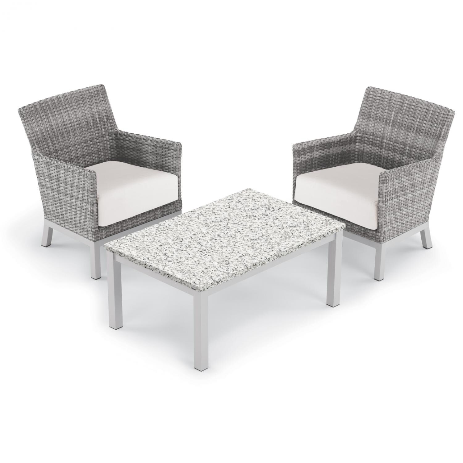 Argento 3 Piece Wicker Patio Conversation Set W/ Lite-Core Ash Coffee Table & Eggshell White Cushions By Oxford Garden thumbnail