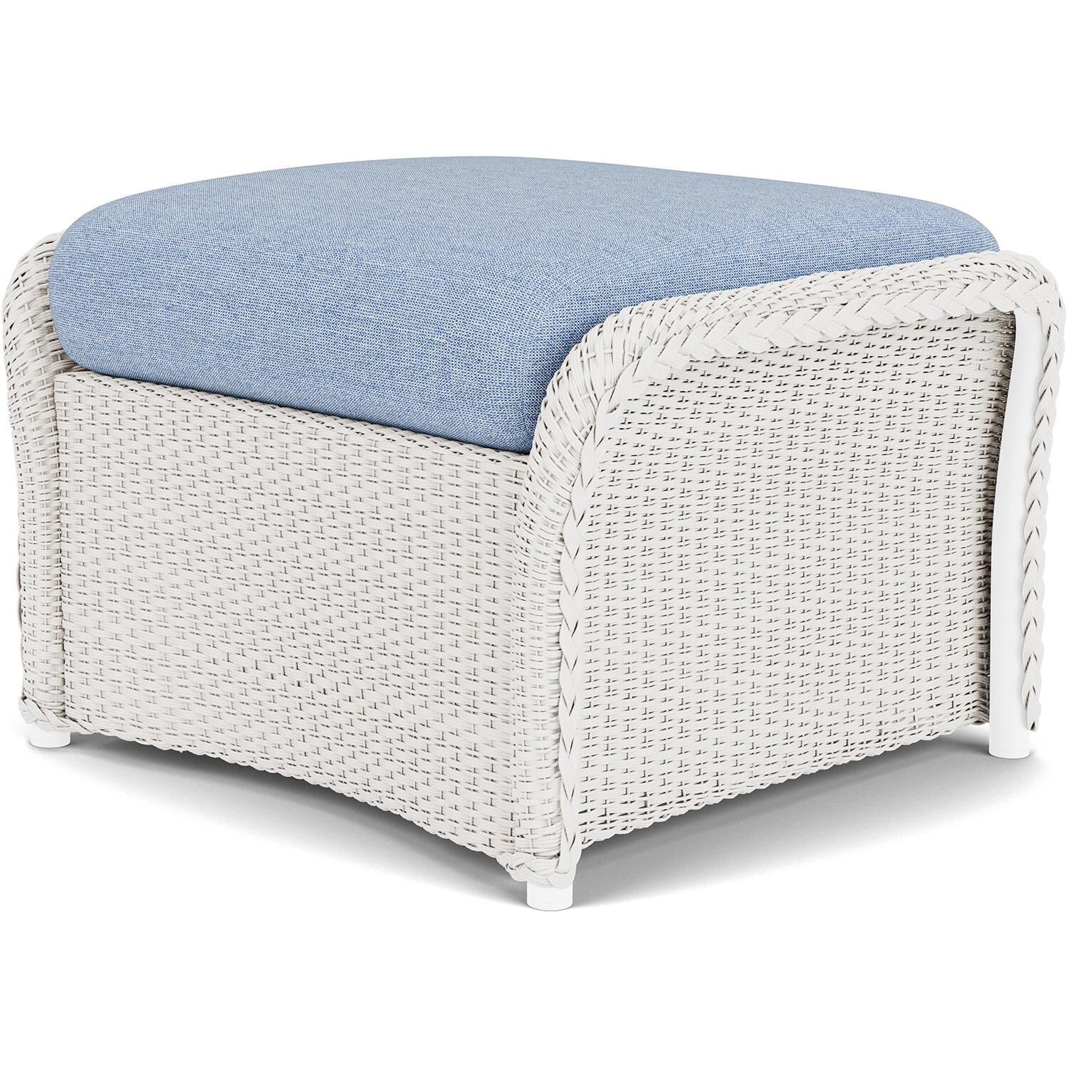 Lloyd Flanders Weekend Retreat Woven Ottoman in White Finish W/ Demo Skyway Fabric - Back Right thumbnail