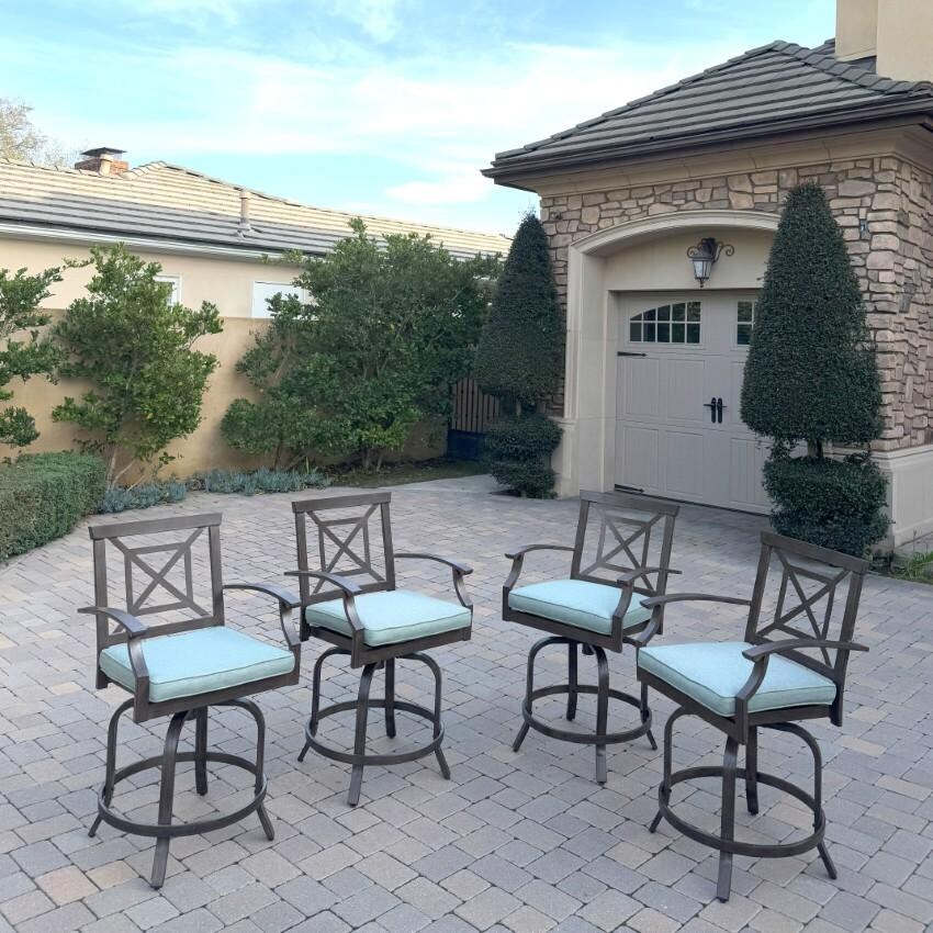 Atlantis Aluminum 4 Pc Set Swivel Counter Height Bar Stool Set in Walnut/Spa by Darlee