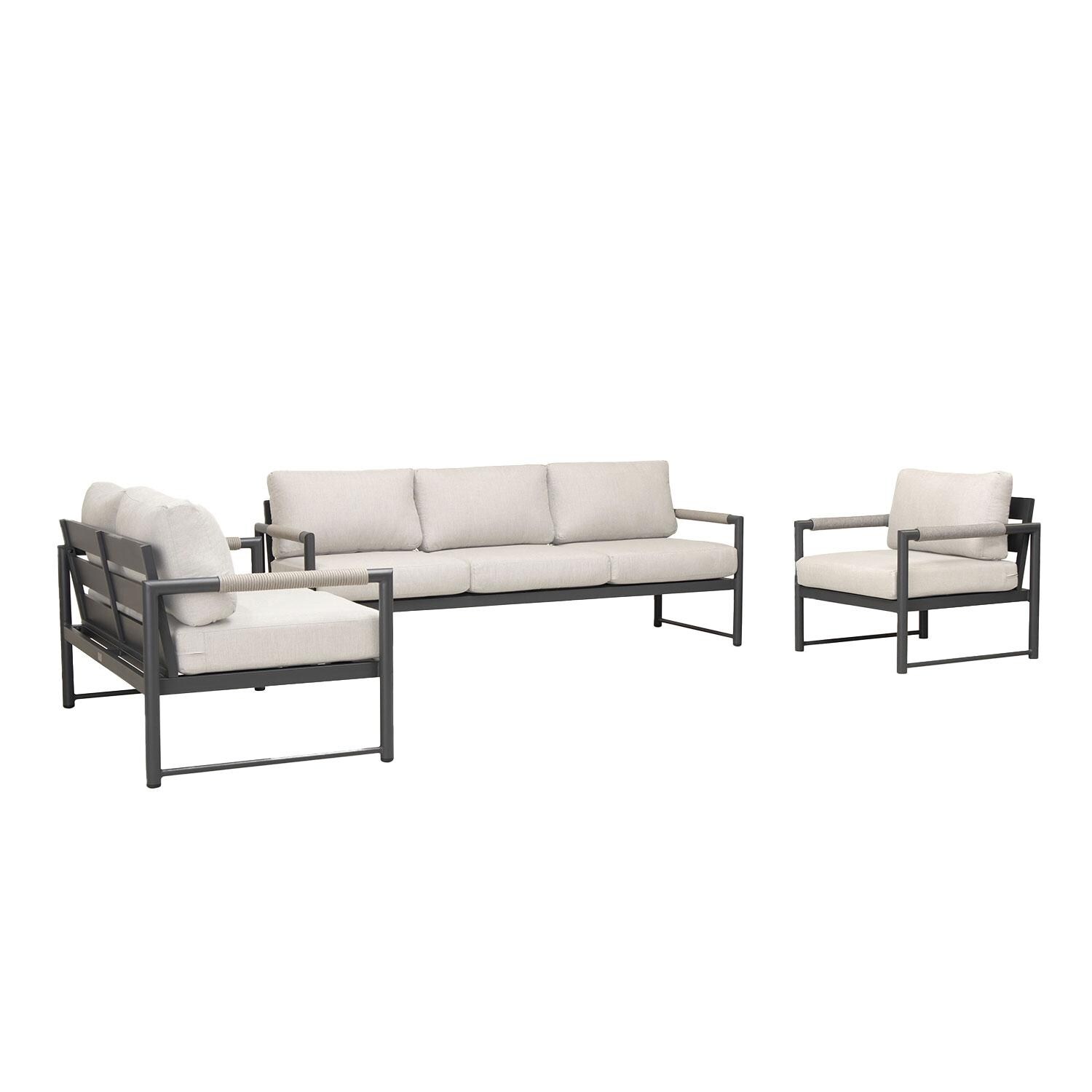 Lakeview AVEBAY-SL-PG-SET143-CS Avenue Bay Slate/Pebble Gray 3 Pc Sofa Loveseat Set - Cast Silver - Angled - White Background thumbnail