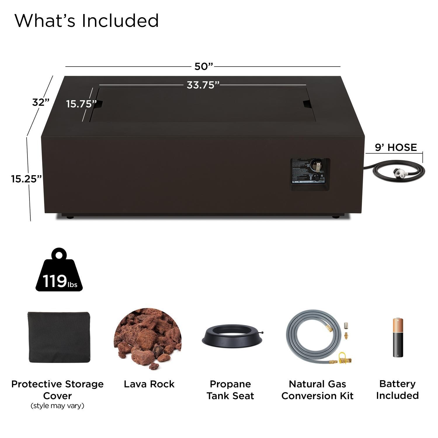 Elysian 50-in Rectangular Steel Propane Fire Pit Table in Dark Bronze by Lakeview Outdoor Designs - Included - Detail thumbnail