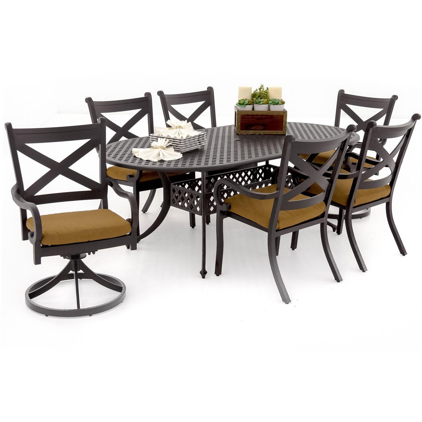 Avondale 7 Piece Aluminum Patio Dining Set With 2 Swivel Rockers And
