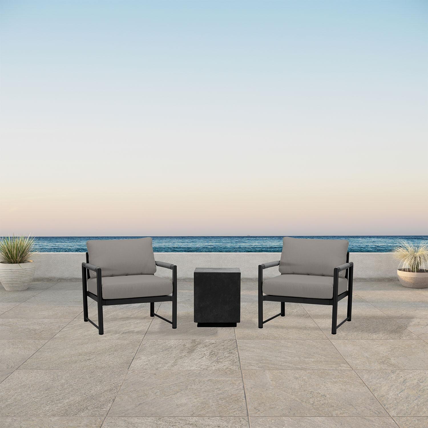Avenue Bay  3 Pc Aluminum Seating Set in Black/Canvas Charcoal by Lakeview Outdoor Designs