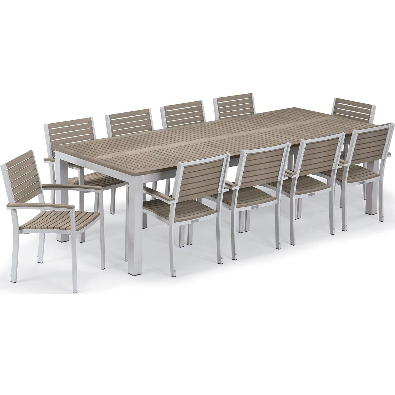Travira 11 Pc Glass Fiber Reinforced Concrete Dining Set W/ Slat Arm Chairs in Vintage/Flint By Oxford Garden
