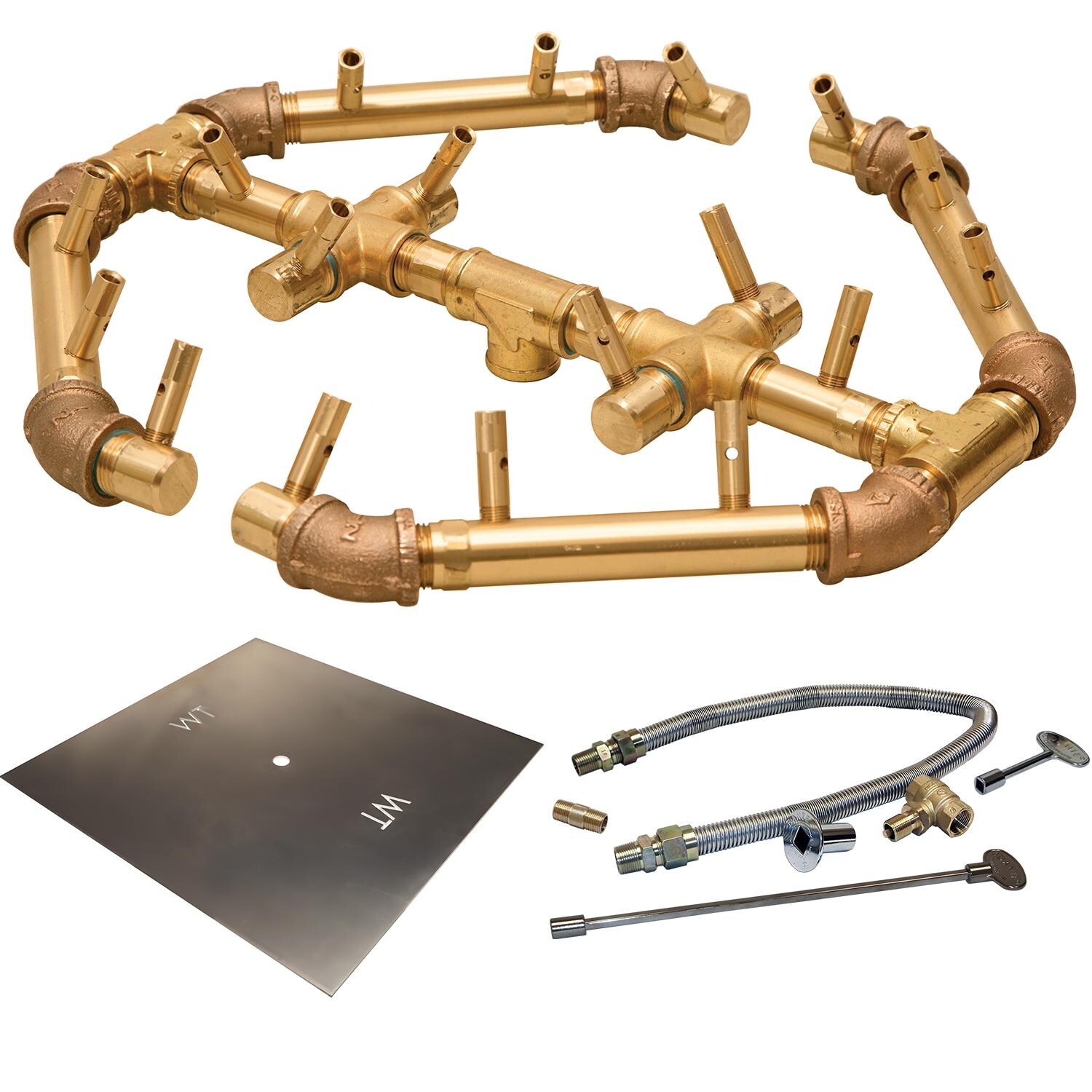 Warming Trends 24-Inch Square Natural Gas Fire Pit Burner Kit W/ 14.75 X 15.75-Inch Octagonal CROSSFIRE Brass Burner - Match Light Ignition - CFBO180NGALPL24SFK1