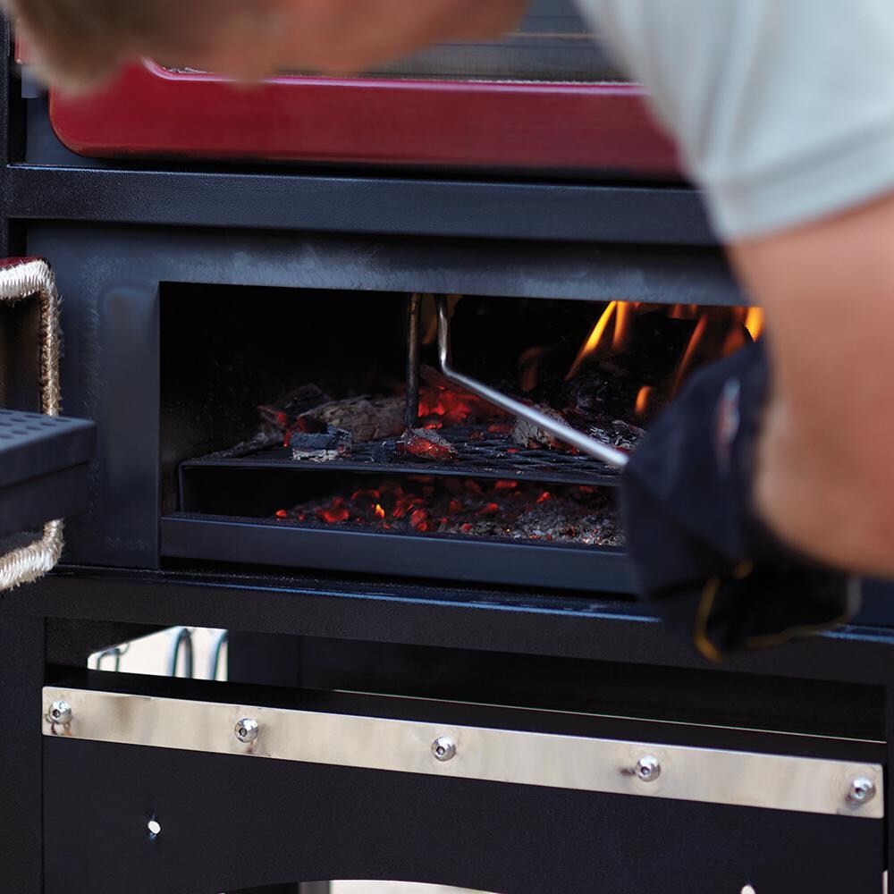 Fornetto Alto Wood Fired Built-In Outdoor Pizza Oven And Smoker - Tending Wood Fire Box Embers thumbnail