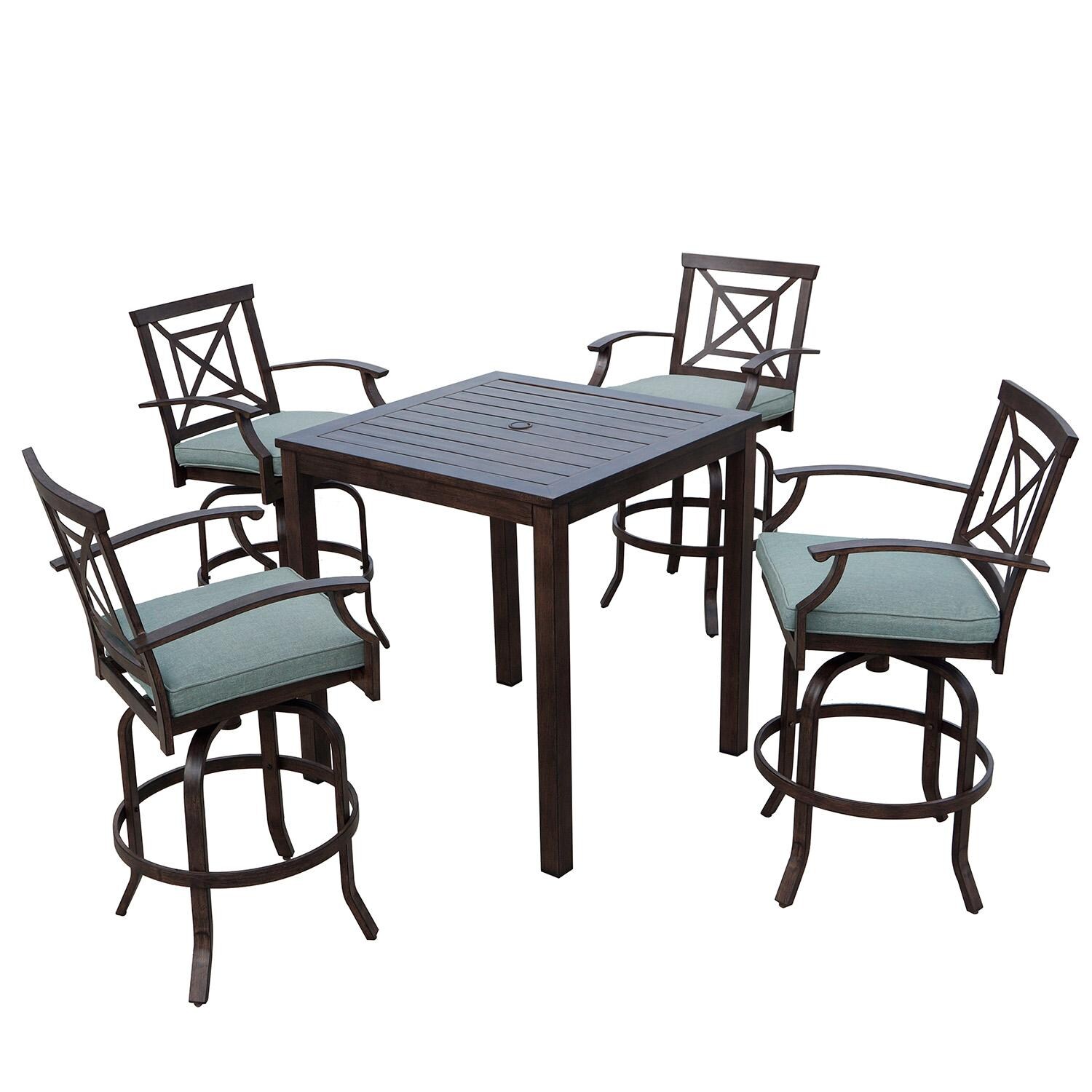 Atlantis 5 Pc Aluminum Bar Height Set w/Spa Cushions in Walnut By Darlee - White Background thumbnail