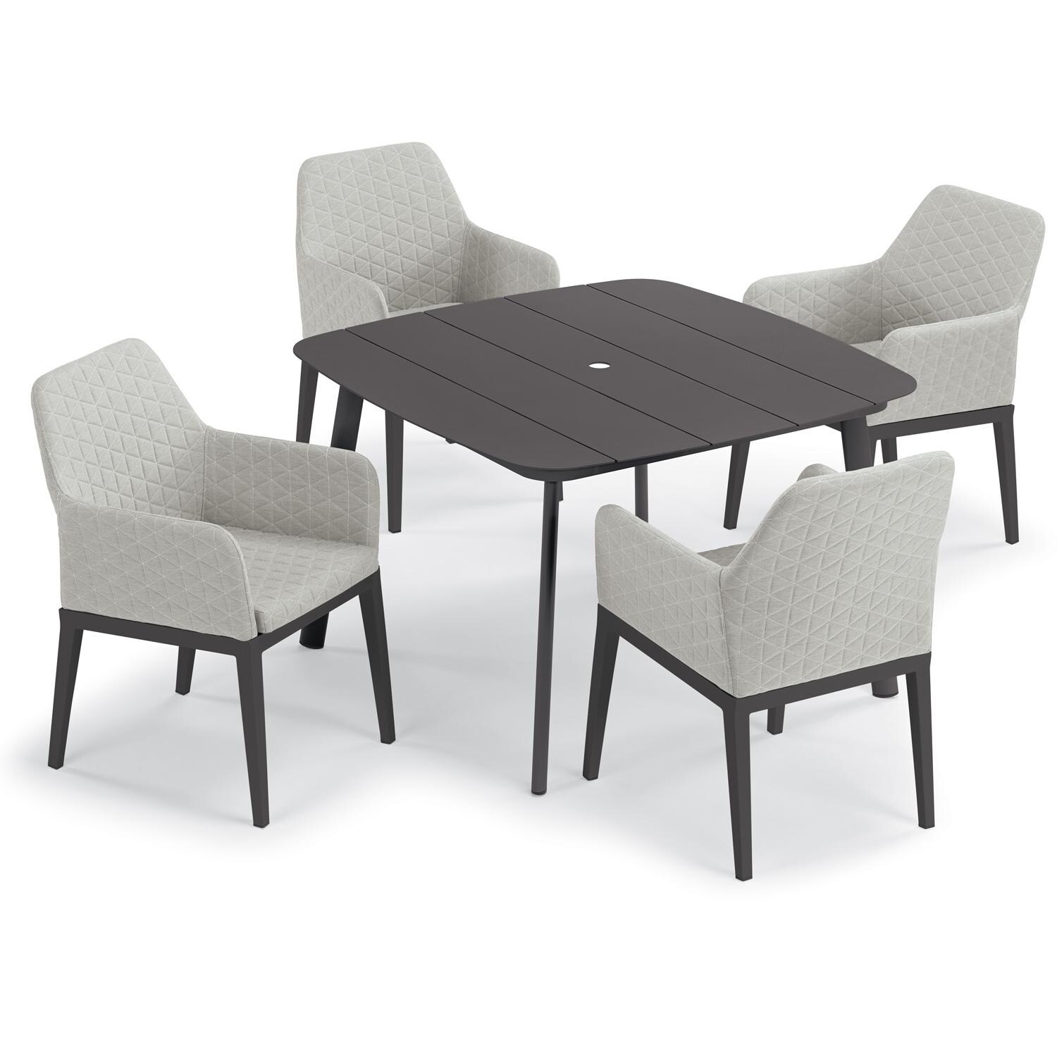 Oxford Garden Oland 5 Pc Aluminum Dining Set in Carbon/Quilted Canvas Granite - Top View thumbnail