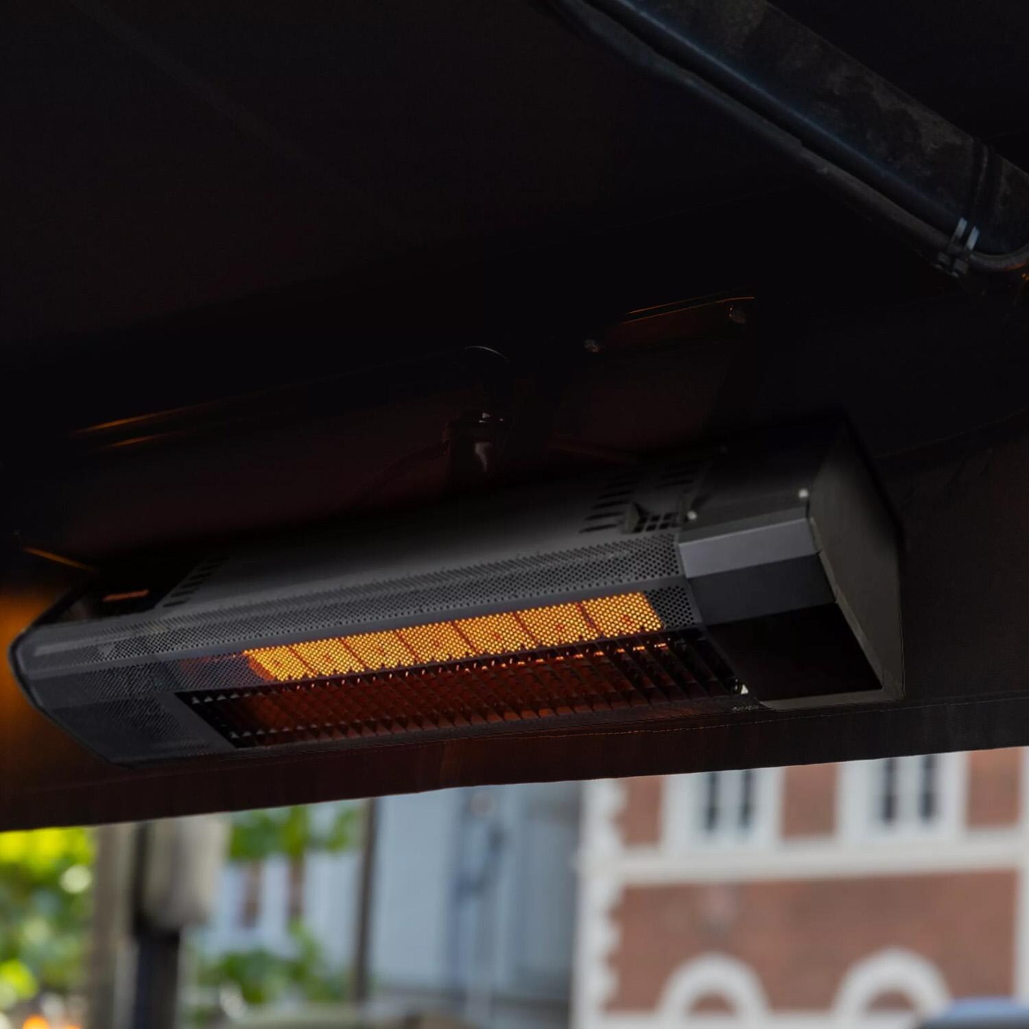 Amantii MO-2312-NG supremeSchwank 2312 30 Inch Marine Grade Steel 25,000 BTUs Natural Gas Patio Heater in Black - Installed Angle - Lifestyle thumbnail