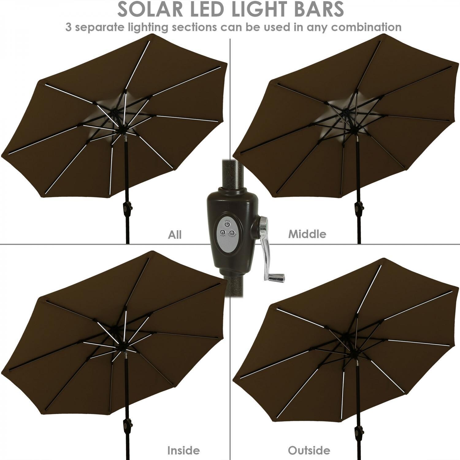 Ultimate Patio 9 Ft. Solar Lighted Patio Umbrella W/ Crank & Tilt - Beige - 3 Lighting Sections to Use in Any Combination thumbnail