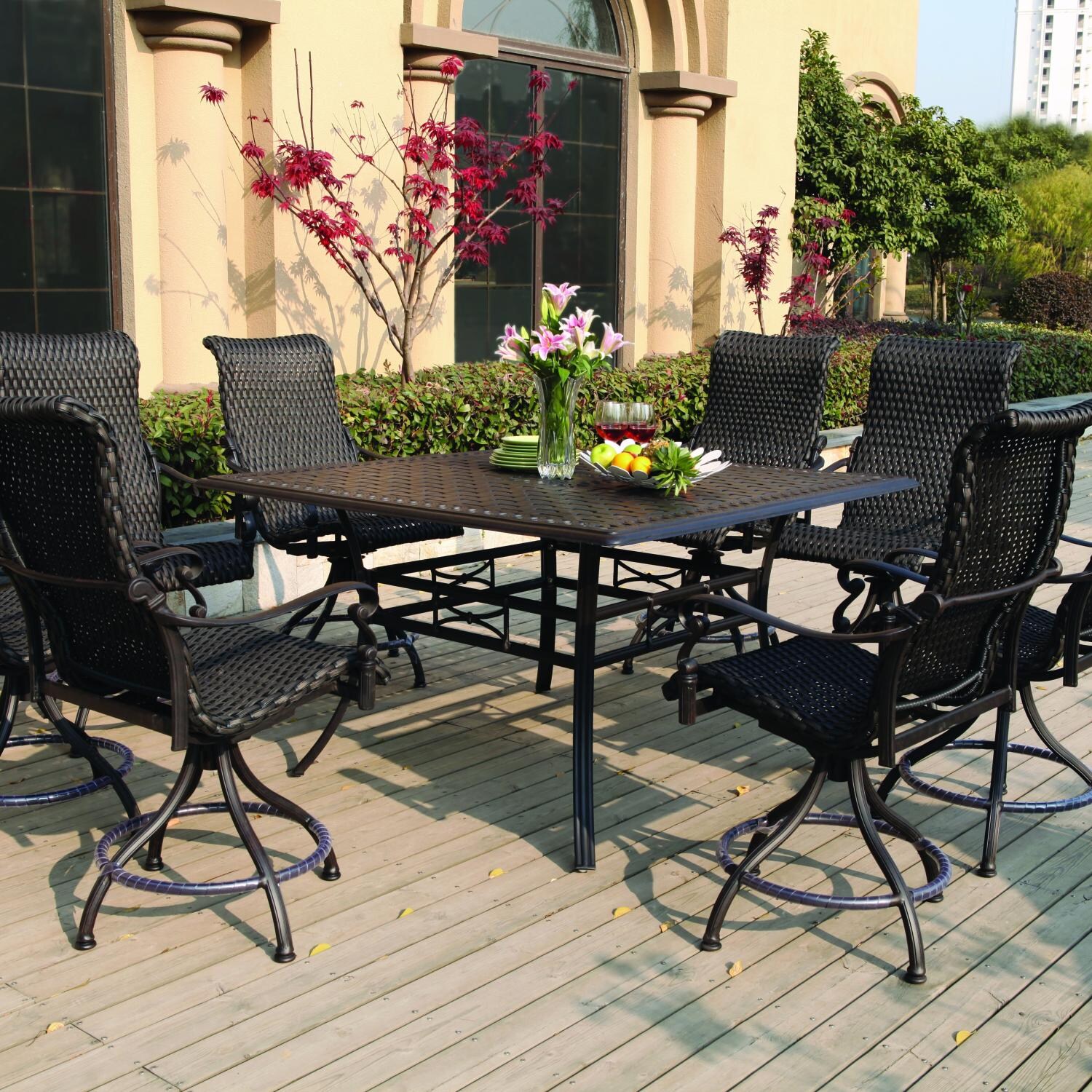 Victoria 9 Pc Resin Wicker Counter Height Dining Set w/ 60 Inch Square Series 88 Table in Espresso/ by Darlee